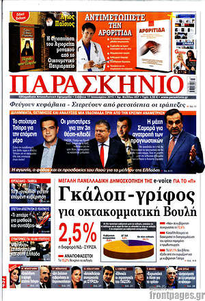 Πρωτοσέλιδο εφημερίδας Παρασκήνιο - protoselida
