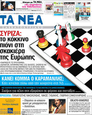 Πρωτοσέλιδο εφημερίδας Τα Νέα - protoselida