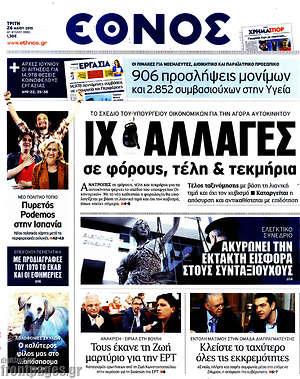 Έθνος: ΙΧ αλλαγές σε φόρους, τέλη κυκλοφορίας