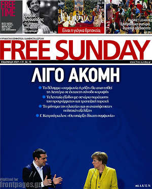 Πρωτοσέλιδο εφημερίδας Free Sunday - protoselida