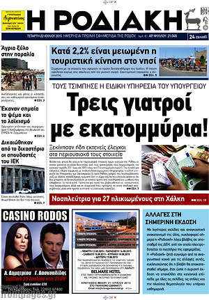 Πρωτοσέλιδο Η Ροδιακή