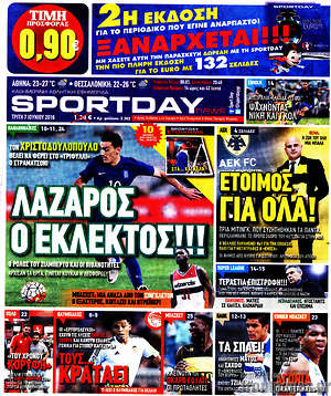 Πρωτοσέλιδο εφημερίδας Sport Day - protoselida