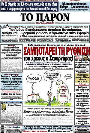 Πρωτοσέλιδο εφημερίδας Το Παρόν - protoselida
