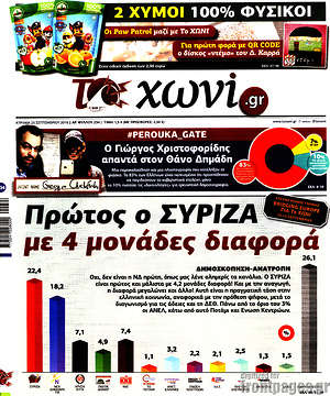 Πρωτοσέλιδο εφημερίδας Το Χωνί - protoselida