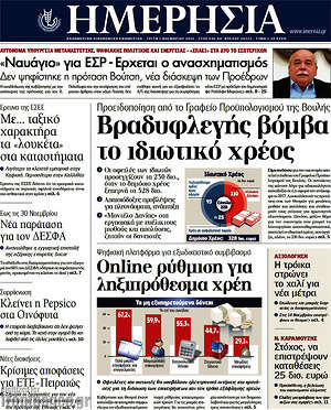 Ημερησία: Βραδυφλεγής βόμβα το ιδιωτικό χρέος