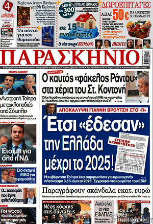 Πρωτοσέλιδο εφημερίδας Παρασκήνιο - protoselida