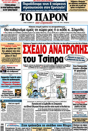 Πρωτοσέλιδο εφημερίδας Το Παρόν - protoselida