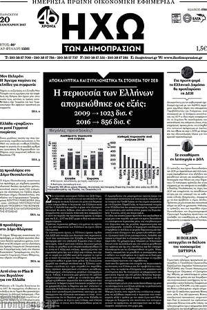 Πρωτοσέλιδο Ηχώ των Δημοπρασιών