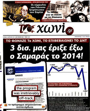 Πρωτοσέλιδο εφημερίδας Το Χωνί - protoselida