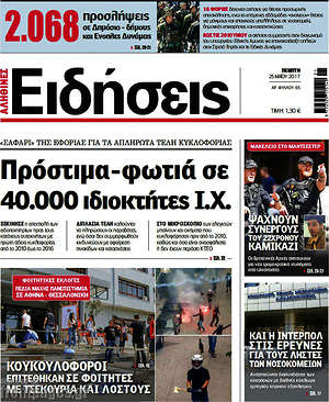 Ειδήσεις: Πρόστιμα-φωτιά σε 40.000 ιδιοκτήτες Ι.Χ.