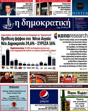 Πρωτοσέλιδο Δημοκρατική Ρόδου
