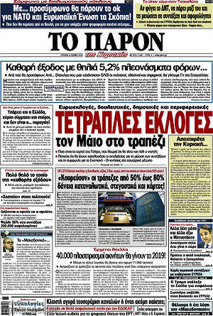 Πρωτοσέλιδο εφημερίδας Το Παρόν - protoselida