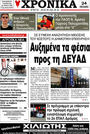 Πρωτοσέλιδο Χρονικά της Δράμας