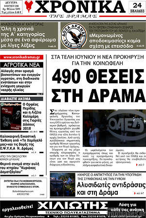 Πρωτοσέλιδο Χρονικά της Δράμας