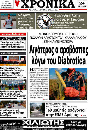 Πρωτοσέλιδο Χρονικά της Δράμας
