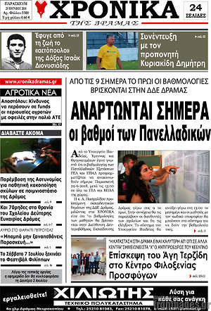 Πρωτοσέλιδο Χρονικά της Δράμας