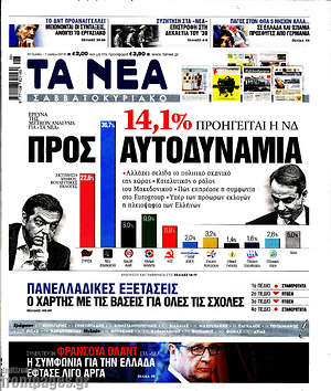 Τα Νέα: Προς αυτοδυναμία. 14,1% προηγείται η ΝΔ