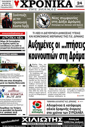 Πρωτοσέλιδο Χρονικά της Δράμας
