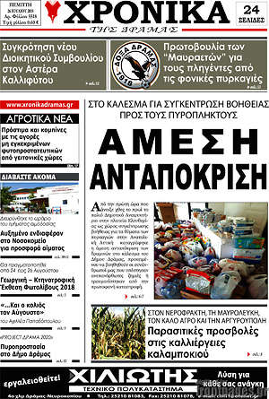 Πρωτοσέλιδο Χρονικά της Δράμας