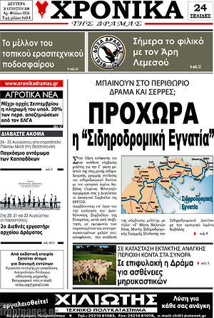 Πρωτοσέλιδο Χρονικά της Δράμας