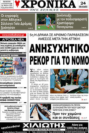 Πρωτοσέλιδο Χρονικά της Δράμας