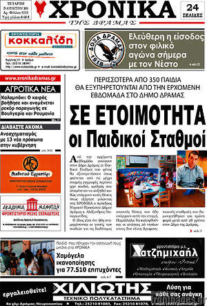 Πρωτοσέλιδο Χρονικά της Δράμας