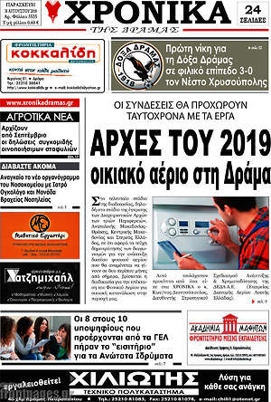 Πρωτοσέλιδο Χρονικά της Δράμας