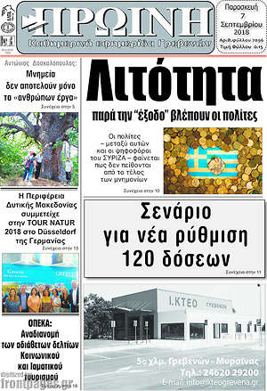 Πρωτοσέλιδο Πρωινή Γρεβενών