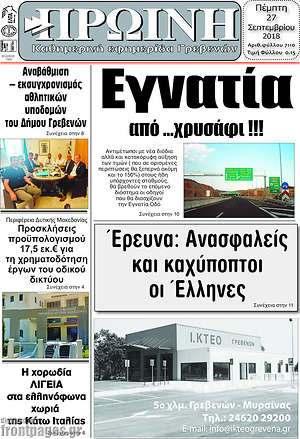 Πρωτοσέλιδο Πρωινή Γρεβενών