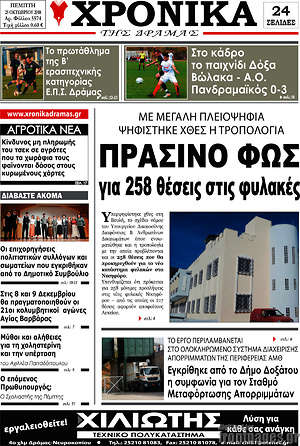 Πρωτοσέλιδο Χρονικά της Δράμας