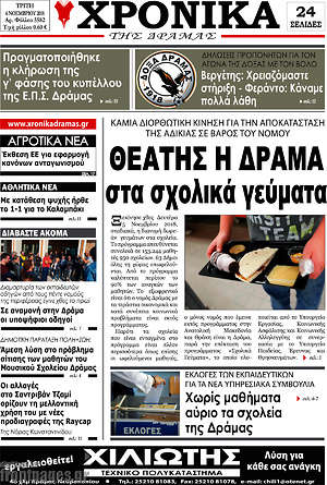 Πρωτοσέλιδο Χρονικά της Δράμας