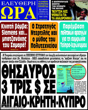 Πρωτοσέλιδο εφημερίδας Ελεύθερη ώρα - protoselida