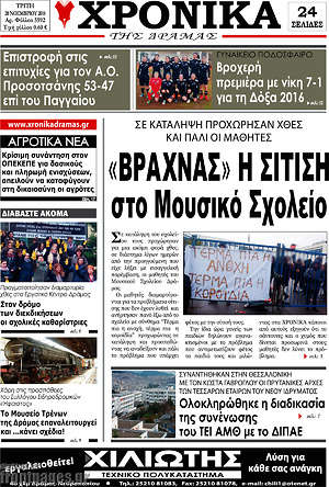 Πρωτοσέλιδο Χρονικά της Δράμας