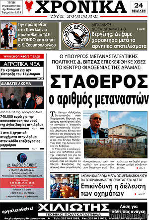 Πρωτοσέλιδο Χρονικά της Δράμας