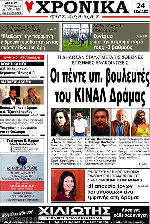 Πρωτοσέλιδο Χρονικά της Δράμας