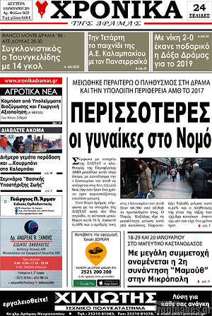 Πρωτοσέλιδο Χρονικά της Δράμας