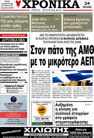Πρωτοσέλιδο Χρονικά της Δράμας