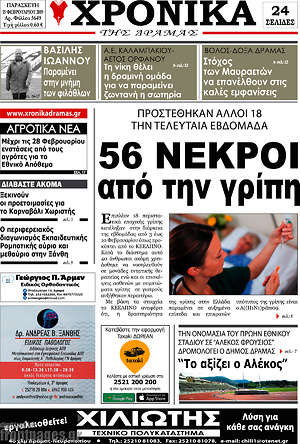 Πρωτοσέλιδο Χρονικά της Δράμας