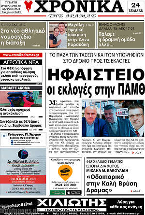 Πρωτοσέλιδο Χρονικά της Δράμας