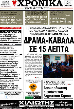 Πρωτοσέλιδο Χρονικά της Δράμας