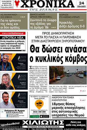 Πρωτοσέλιδο Χρονικά της Δράμας