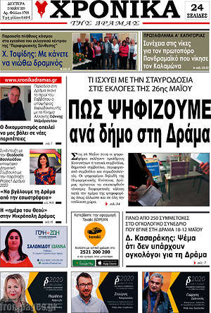 Πρωτοσέλιδο Χρονικά της Δράμας