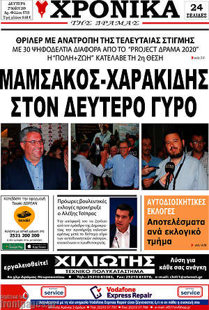 Πρωτοσέλιδο Χρονικά της Δράμας