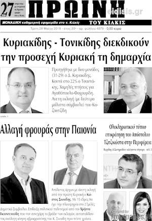 Πρωτοσέλιδο Πρωινή του Κιλκίς