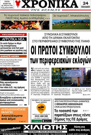 Πρωτοσέλιδο Χρονικά της Δράμας