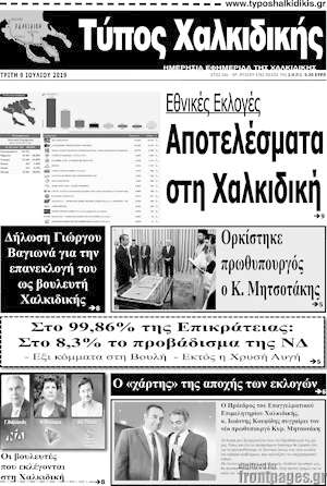 Πρωτοσέλιδο Τύπος Χαλκιδικής