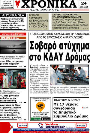 Πρωτοσέλιδο Χρονικά της Δράμας