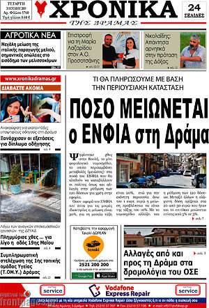 Πρωτοσέλιδο Χρονικά της Δράμας