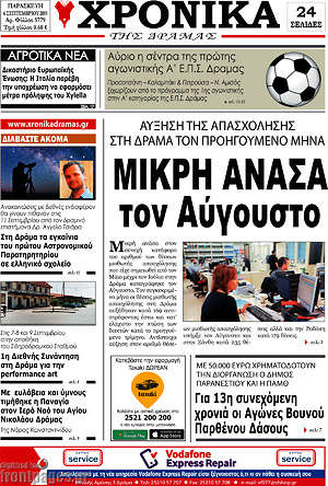 Πρωτοσέλιδο Χρονικά της Δράμας