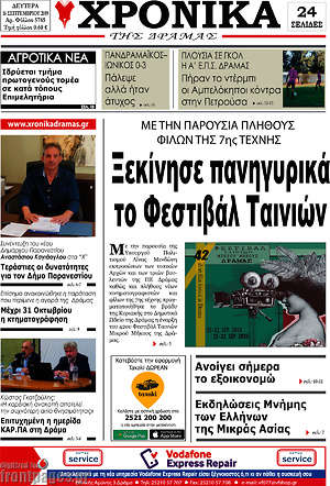 Πρωτοσέλιδο Χρονικά της Δράμας